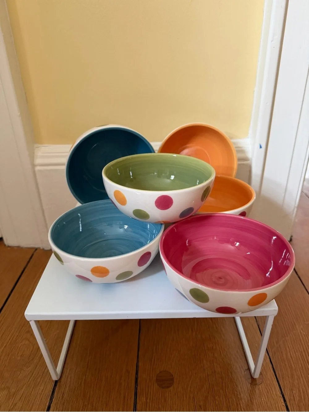 Glazed ceramic polka dot dessert / cereal bowls - set of 6